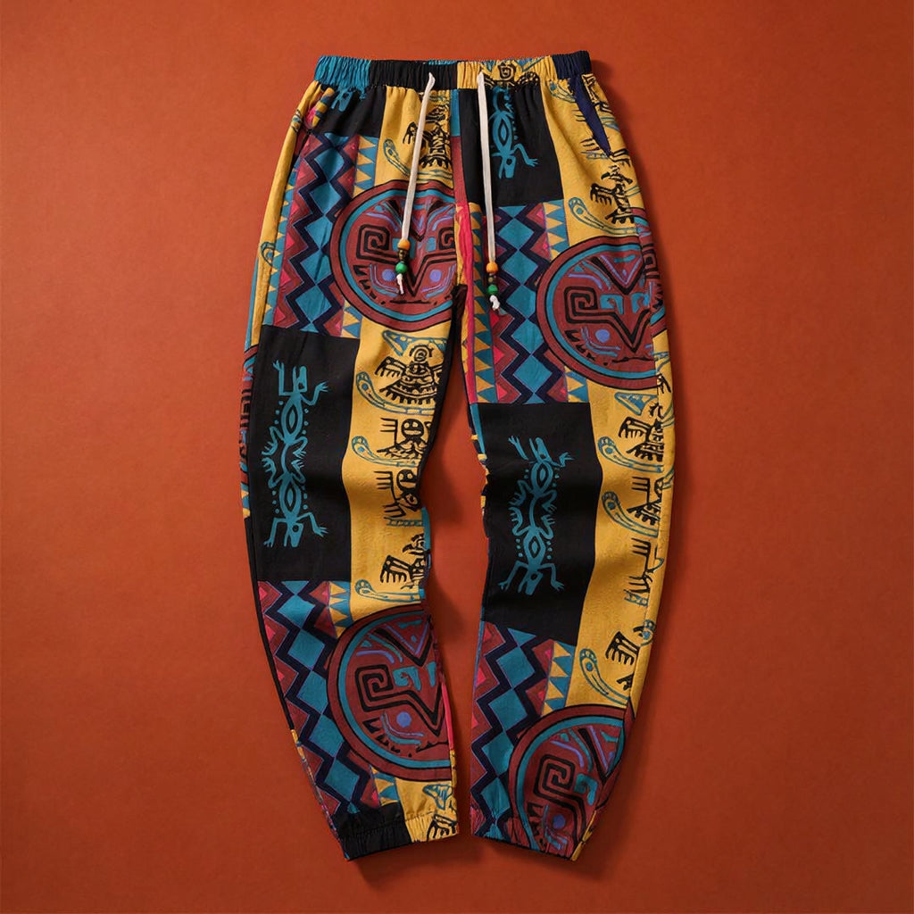 Boho tribal Print Stretch Linen Yellow