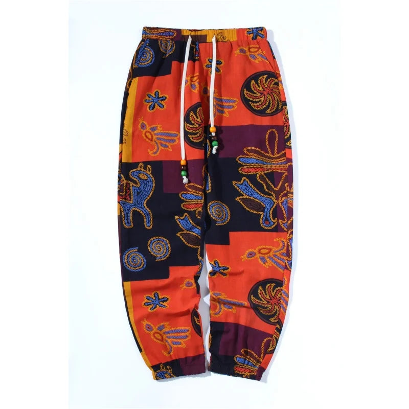 Boho tribal print stretch linen Orange